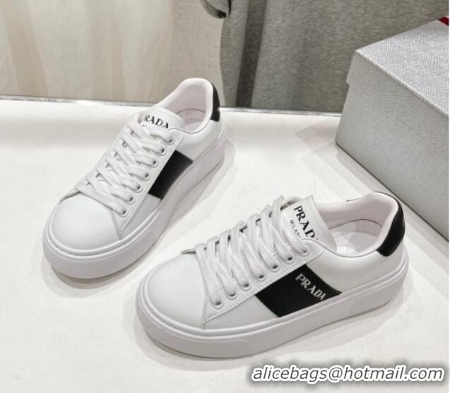 Perfect Prada White leather sneakers with Balck Web and Tab 719141