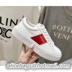 Sophisticated Prada White leather sneakers with Red Web 719142