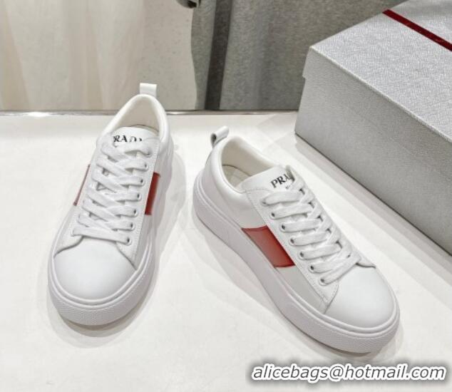 Sophisticated Prada White leather sneakers with Red Web 719142