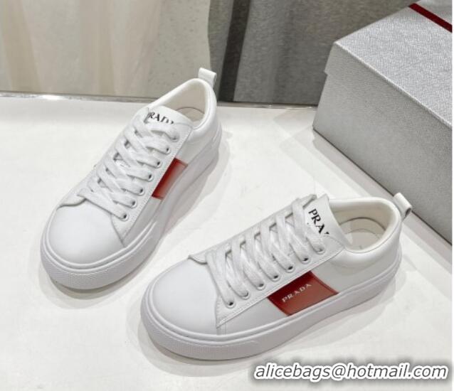 Sophisticated Prada White leather sneakers with Red Web 719142