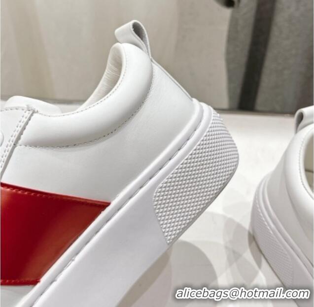 Sophisticated Prada White leather sneakers with Red Web 719142