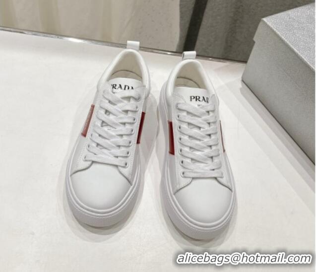 Sophisticated Prada White leather sneakers with Red Web 719142