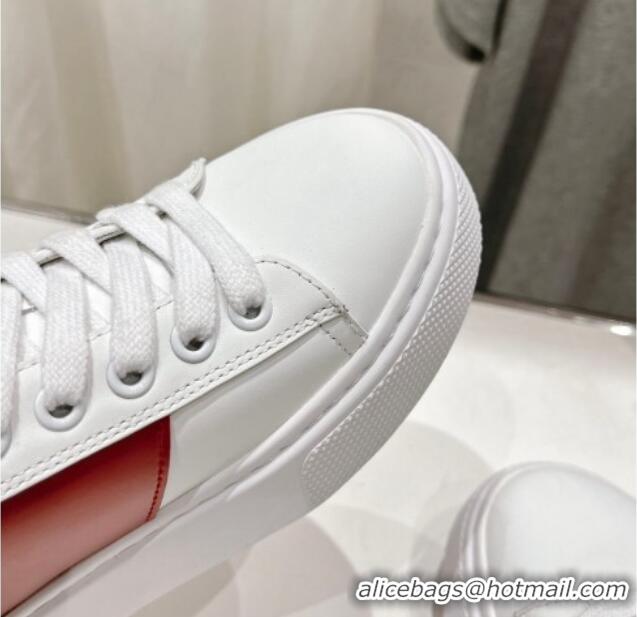 Sophisticated Prada White leather sneakers with Red Web 719142