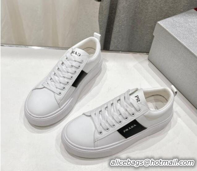 Good Product Prada White leather sneakers with Black Web 719143