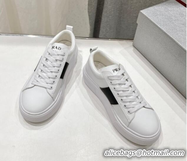 Good Product Prada White leather sneakers with Black Web 719143