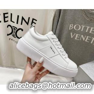 Trendy Design Prada White leather sneakers with White Web 719144