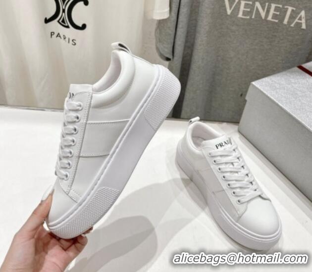 Trendy Design Prada White leather sneakers with White Web 719144