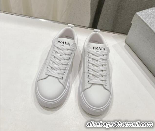 Trendy Design Prada White leather sneakers with White Web 719144