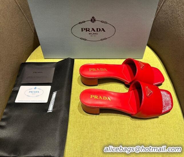 Stylish Prada Patent Saffiano Leather Heel Slides Sandal 4cm Red 720003