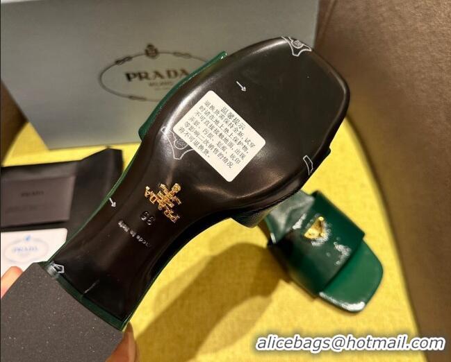 Best Price Prada Patent Saffiano Leather Heel Slides Sandal 4cm Green 720004