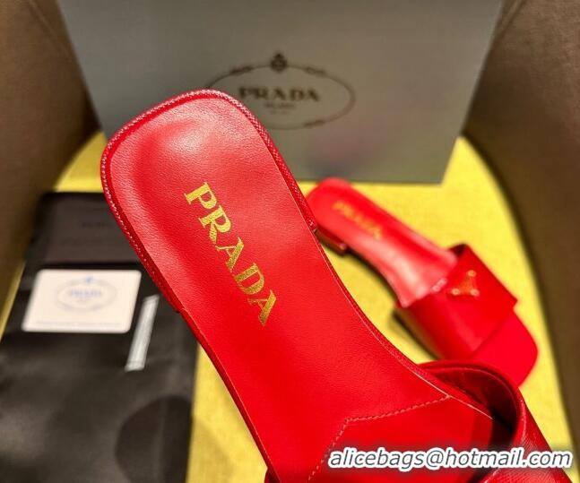 Purchase Prada Patent Saffiano Leather Flat Slides Sandal Red 720007