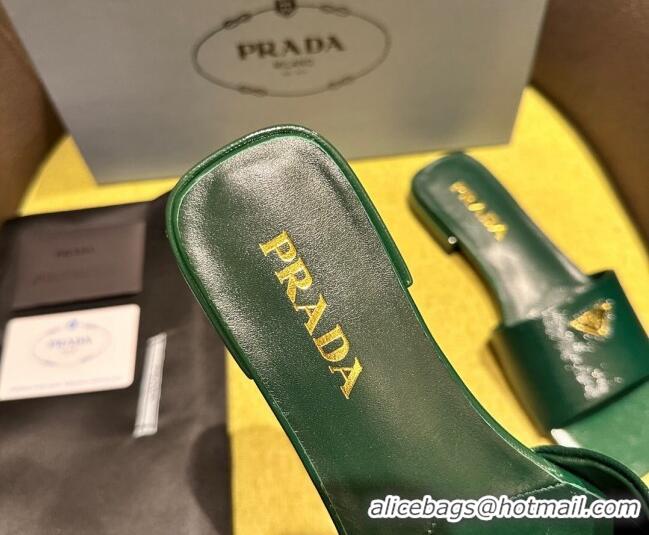 Good Quality Prada Patent Saffiano Leather Flat Slides Sandal Green 720008