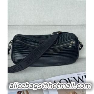 Famous Brand Loewe Large Bracelet Pouch Tubular Bag In Pleated Nappa Leather LW9752 Black 2024