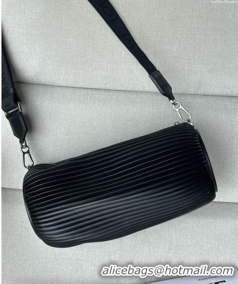 Famous Brand Loewe Large Bracelet Pouch Tubular Bag In Pleated Nappa Leather LW9752 Black 2024