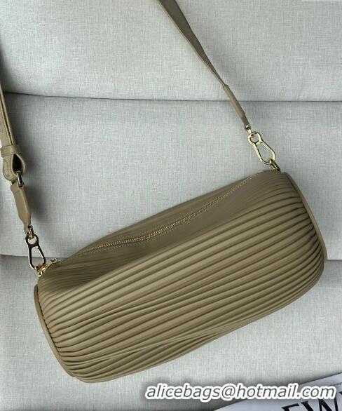 Promotional Loewe Large Bracelet Pouch Tubular Bag In Pleated Nappa Leather LW9752 Clay Green 2024