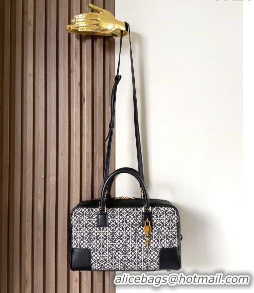 Famous Brand Loewe Amazona 28 Medium Top Handle Bag in Jacquard and Calfskin L5005 Black 2024