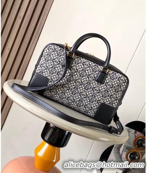 Famous Brand Loewe Amazona 28 Medium Top Handle Bag in Jacquard and Calfskin L5005 Black 2024