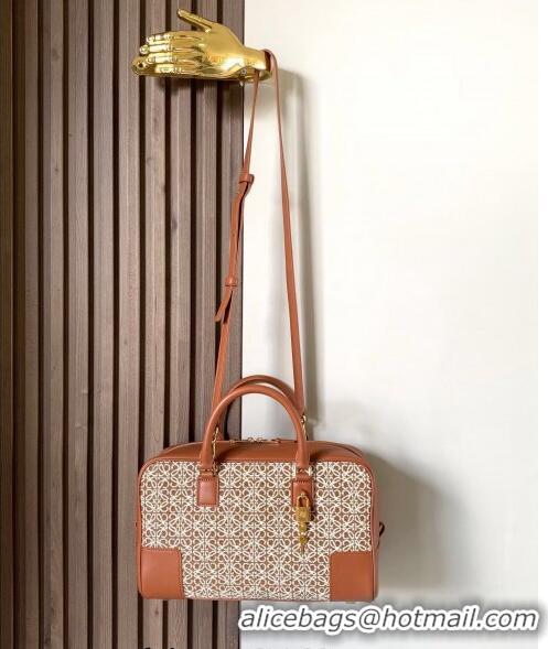 Good Looking Loewe Amazona 28 Medium Top Handle Bag in Jacquard and Calfskin L5005 Brown 2024