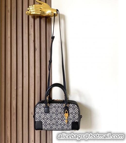 Top Quality Loewe Amazona 23 Small Top Handle Bag in Jacquard and Calfskin L5006 Black 2024