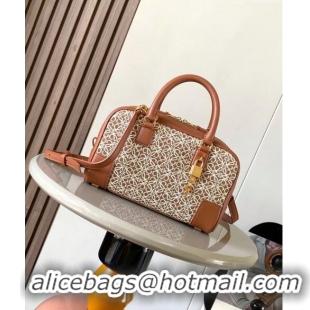 New Fashion Loewe Amazona 23 Small Top Handle Bag in Jacquard and Calfskin L5006 Brown 2024