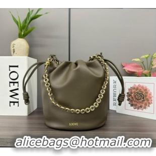 Buy Classic Loewe Flamenco Purse Bucket bag in mellow nappa lambskin 012406 Dark Khaki Green 2024