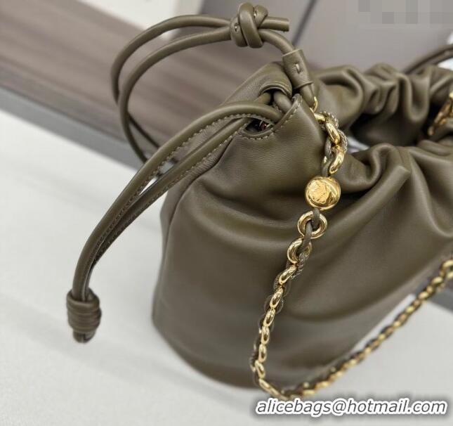 Buy Classic Loewe Flamenco Purse Bucket bag in mellow nappa lambskin 012406 Dark Khaki Green 2024