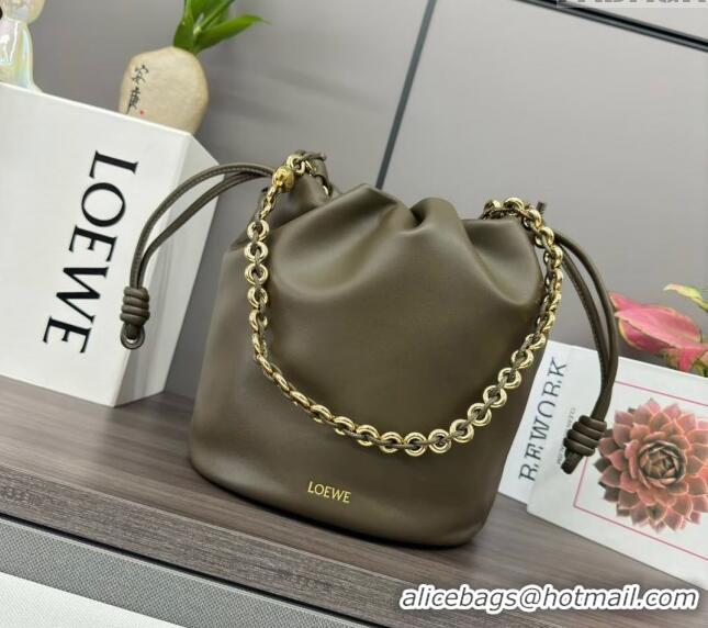 Buy Classic Loewe Flamenco Purse Bucket bag in mellow nappa lambskin 012406 Dark Khaki Green 2024