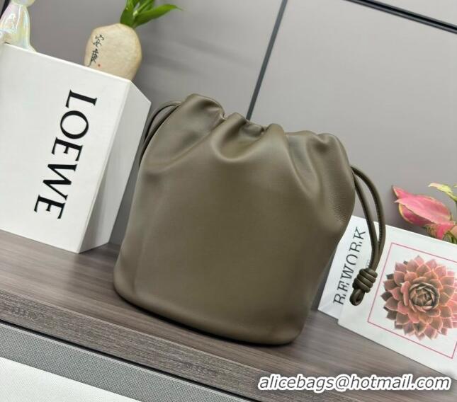 Buy Classic Loewe Flamenco Purse Bucket bag in mellow nappa lambskin 012406 Dark Khaki Green 2024