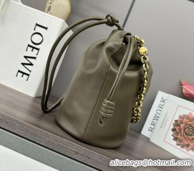 Buy Classic Loewe Flamenco Purse Bucket bag in mellow nappa lambskin 012406 Dark Khaki Green 2024