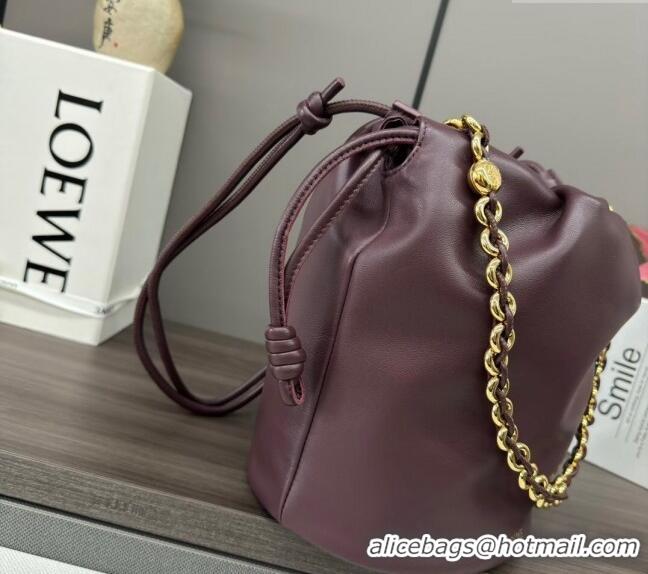 Luxury Cheap Loewe Flamenco Purse Bucket bag in mellow nappa lambskin 012406 Dark Burgundy 2024