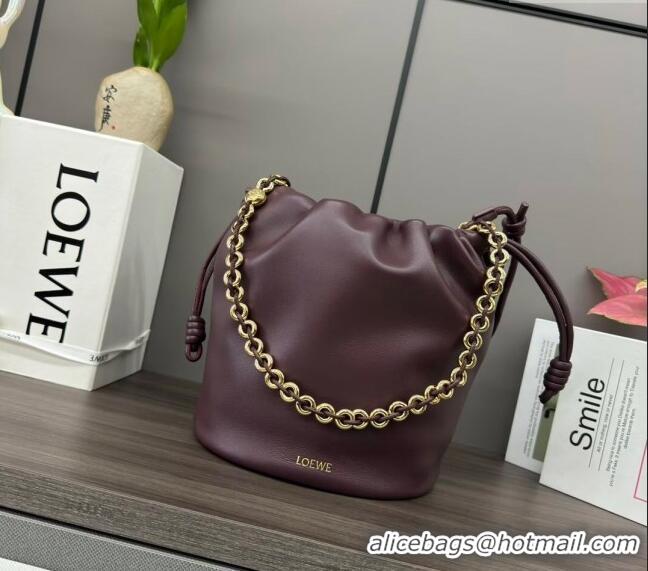 Luxury Cheap Loewe Flamenco Purse Bucket bag in mellow nappa lambskin 012406 Dark Burgundy 2024