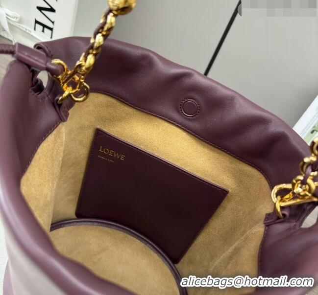 Luxury Cheap Loewe Flamenco Purse Bucket bag in mellow nappa lambskin 012406 Dark Burgundy 2024