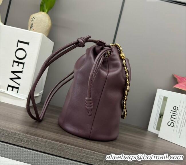 Luxury Cheap Loewe Flamenco Purse Bucket bag in mellow nappa lambskin 012406 Dark Burgundy 2024