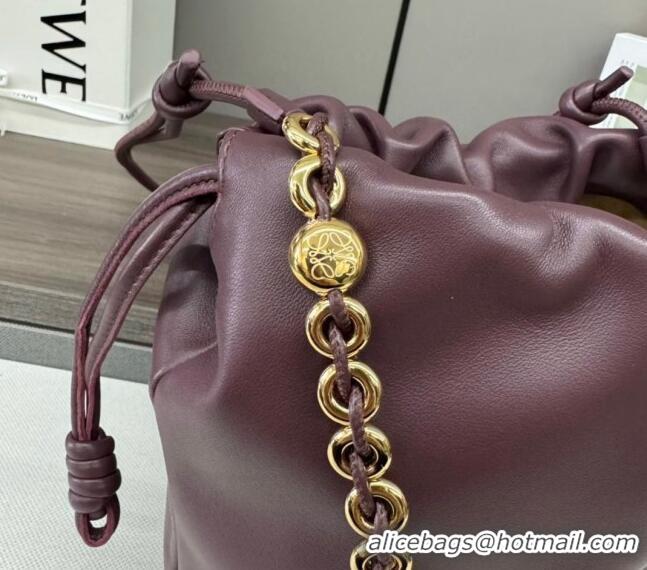 Luxury Cheap Loewe Flamenco Purse Bucket bag in mellow nappa lambskin 012406 Dark Burgundy 2024