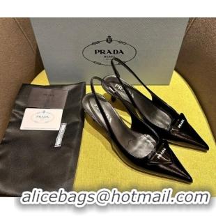 Unique Style Prada Patent Saffiano Leather Slingback Pumps Black 720009