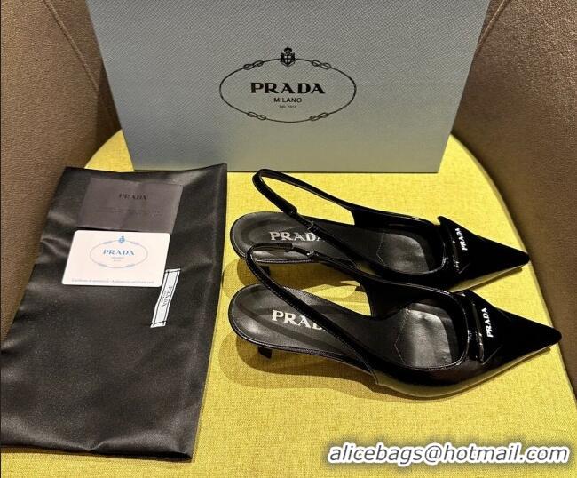 Unique Style Prada Patent Saffiano Leather Slingback Pumps Black 720009