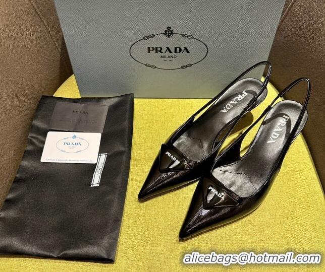 Unique Style Prada Patent Saffiano Leather Slingback Pumps Black 720009