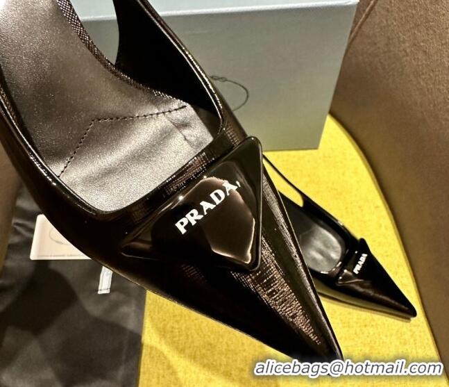 Unique Style Prada Patent Saffiano Leather Slingback Pumps Black 720009