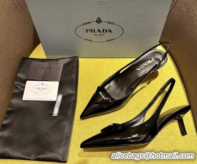 Unique Style Prada Patent Saffiano Leather Slingback Pumps Black 720009