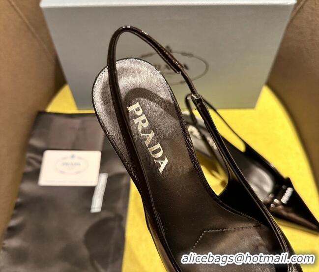 Unique Style Prada Patent Saffiano Leather Slingback Pumps Black 720009