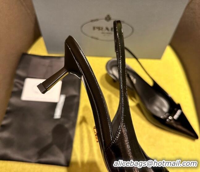 Unique Style Prada Patent Saffiano Leather Slingback Pumps Black 720009