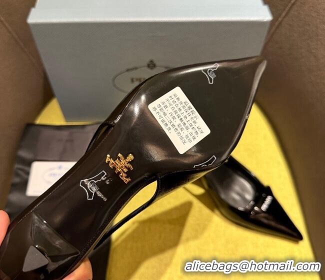 Unique Style Prada Patent Saffiano Leather Slingback Pumps Black 720009