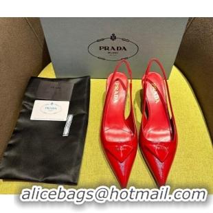 Low Price Prada Patent Saffiano Leather Slingback Pumps Red 720011