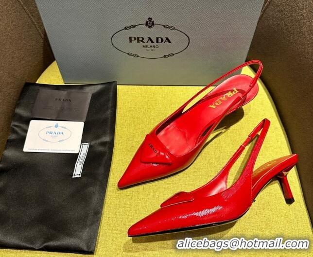 Low Price Prada Patent Saffiano Leather Slingback Pumps Red 720011