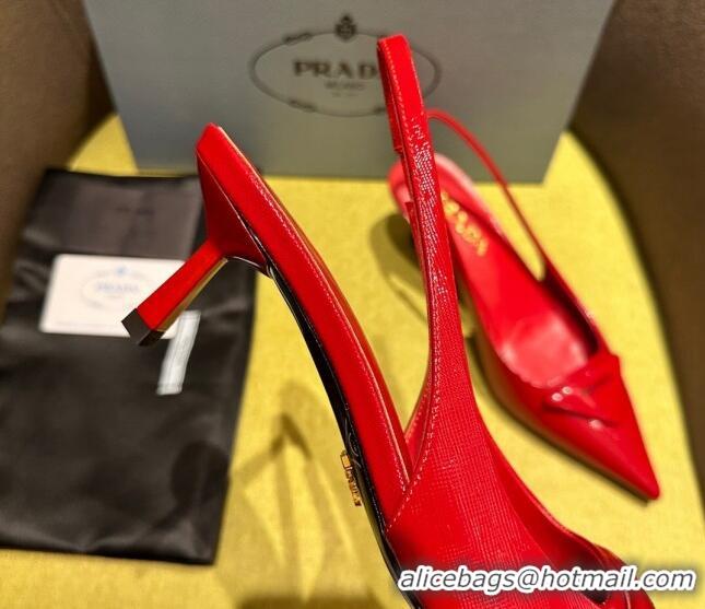 Low Price Prada Patent Saffiano Leather Slingback Pumps Red 720011