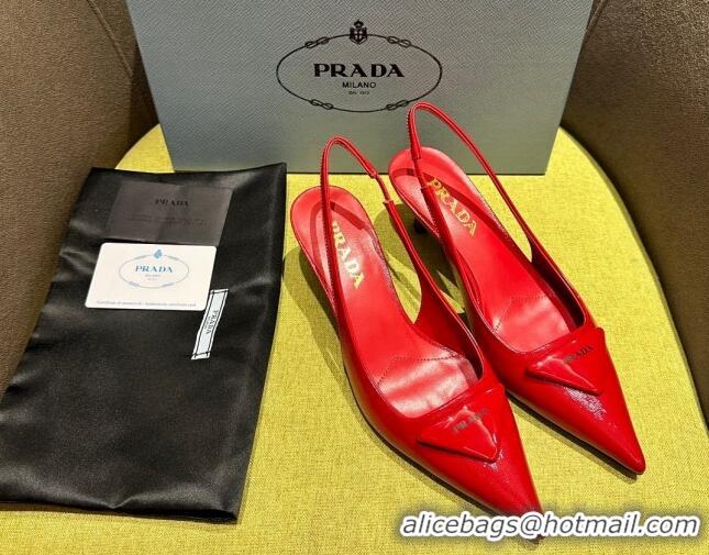 Low Price Prada Patent Saffiano Leather Slingback Pumps Red 720011