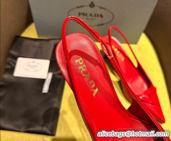 Low Price Prada Patent Saffiano Leather Slingback Pumps Red 720011