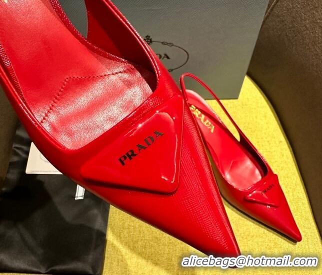 Low Price Prada Patent Saffiano Leather Slingback Pumps Red 720011