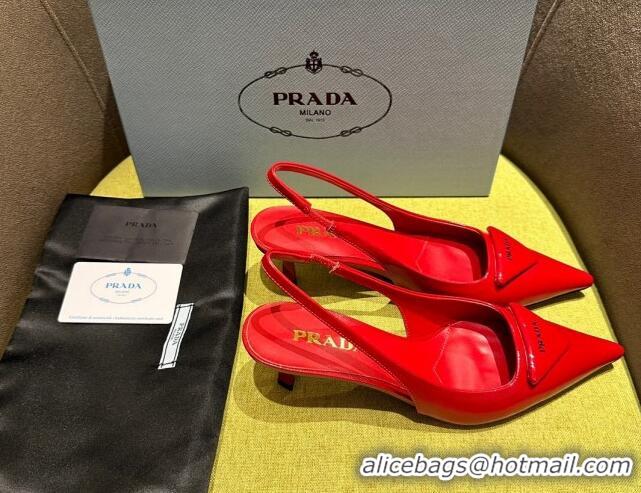 Low Price Prada Patent Saffiano Leather Slingback Pumps Red 720011