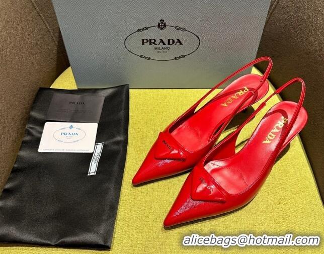 Low Price Prada Patent Saffiano Leather Slingback Pumps Red 720011